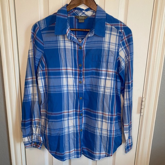 Natural Reflections Tops - Natural Reflections Womens Small Blue Plaid Cotton Viscose Button Down Shirt‎
